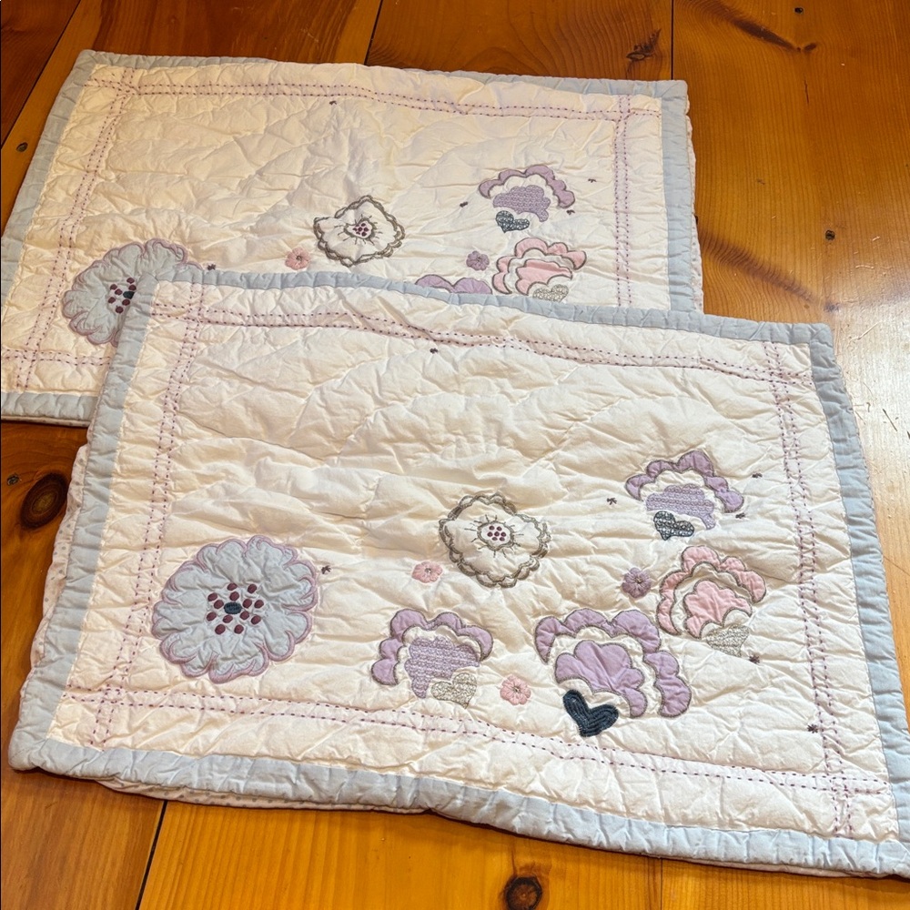 Set/2 POTTERY BARN KIDS *Standard* Shams Blue Polka Dot Embroidered Pillow Cover